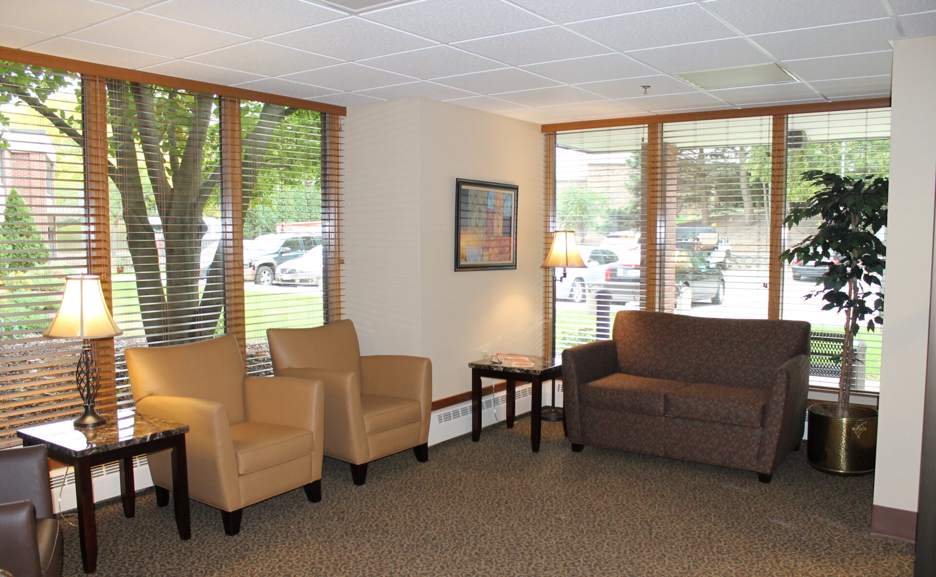 A couch and two chairs at VMP Milwaukee's skilled nursing facility.