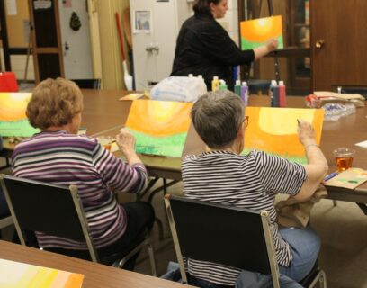 VMP West Allis Senior Community Club senior ladies painting at paint and sip