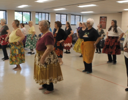 VMP Senior Community Club seniors dancing in Hawaiian dancing class